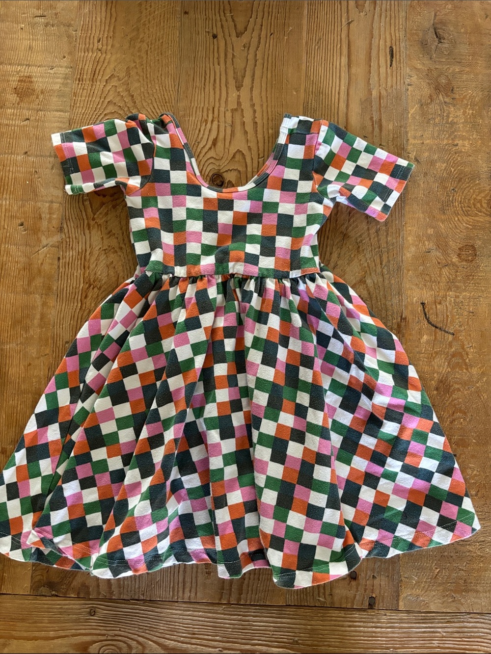 Girls Multicolor Check Knit Dress - Pink, Green & Orange